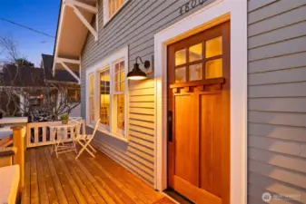 Fir door just recently oiled + new light fixture.