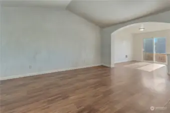 Huge living room with vaulted ceilings.