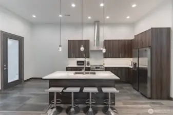 sleek cabinets, quartz counters, and stainless-steel appliances.