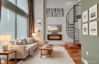 Virtually staged living room photo.