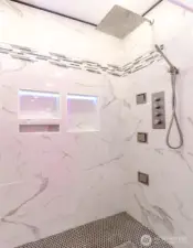 No threshold shower entrance and lighted niches