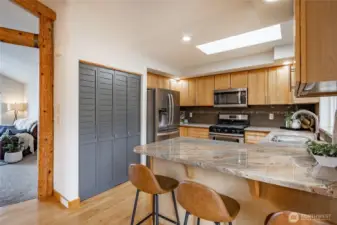 Kitchen space with large pantry and seating for 3 !