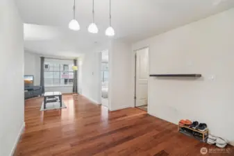 Open concept with beautiful wood floor
