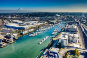 Here is an aerila view showing the mountain, the marina and The Esplanade. You can easily ommute to the Tacoma Dome for concerts and exhibitions.