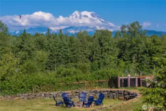 Backyard firepit with the perfect backdrop