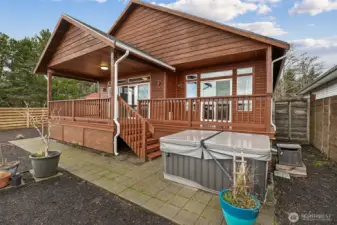 Back deck leads right to private hot tub
