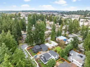 Wider aerial view featuring Totem Lake shopping center. Just a short 5 minute drive or hop onto the Kirkland Cross Corridor trail.