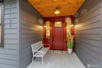 Well lit, covered front entry.