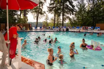 The heated community pool is a popular gathering place on those hot days.