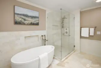 Nothing says luxury like marble tiles on the wall.