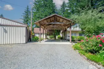 Covered parking adjacent to home
