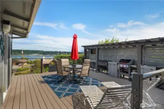 Outdoor kitchen with views of the Puget Sound!