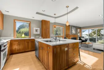 Open kitchen with plenty of counter top space & cabinetry