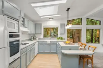 Oversize windows and skylights bathe the home in delicious year round sunlight.