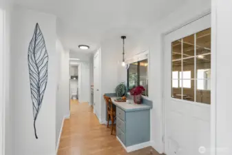 Built in desk space.