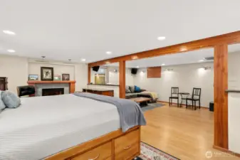 Lower level ADU w/ bedroom, gas fireplace, living room, 3/4 bath, kitchen, laundry and access to 1 car garage.