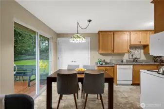 Dining area open to the kitchen and adjacent to the back deck for indoor/outdoor living.