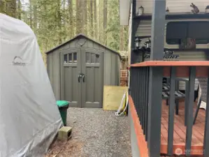 Storage shed in back