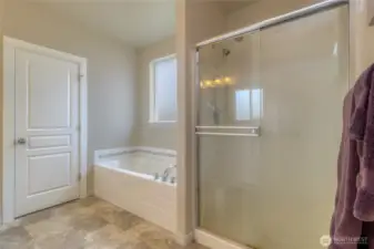 Primary bathroom with deep soaking tup & separate shower
