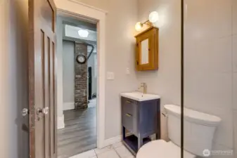 Newly remodeled lower bathroom with Heated tile flooring