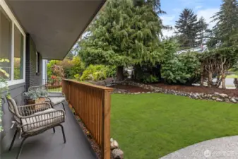 Private front yard with porch