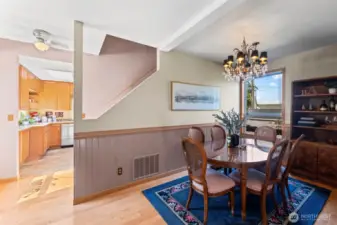 Formal dining room adorned with the original turn of the century chandelier.