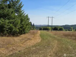 follow the poles to the river, land on your right