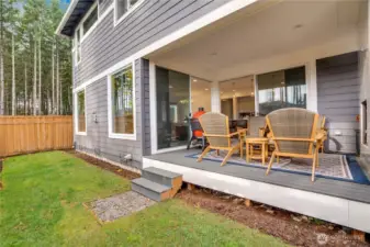 Simple backyard with outdoor sprinkler system in the front and back.