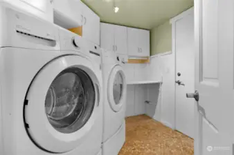 Large utility room on main floor that leads into garage.  Washer & dryer included.