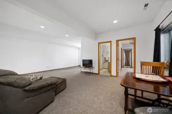 lower level family room looking towards 3rd full bathroom