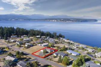 Here is an aerial view looking toward the south - the property is outlined in red
