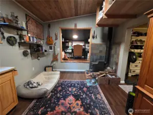 cabin interior looking toward office nook