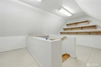 Upstairs storage with shelving