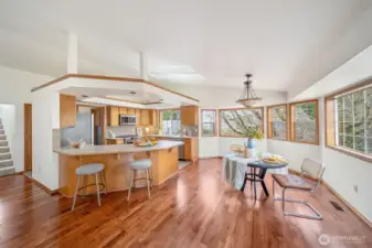 The gathering area for meals and hanging out has so much possibility! Seating for 2 or 8 this space will fulfill your needs.