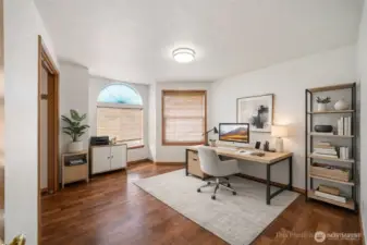 Bedroom #2 virtually staged as an office