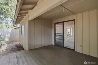 Covered deck, sliding doors