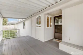 Covered patio with trex decking & latic for privacy
