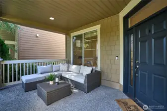 Large covered patio overlooking the park