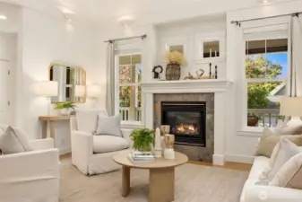 The propane fireplace with art alcove.