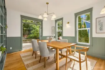 French doors allow for indoor/outdoor entertaining, dining, living.