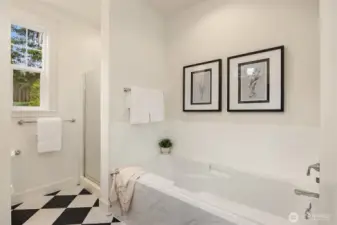 The primary soaking tub and shower.