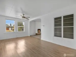 Built-in china storage in the large dining room.