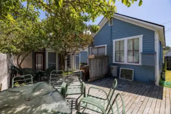 Rear deck at cottage and patio room