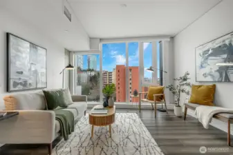 Spacious living room with peaceful views