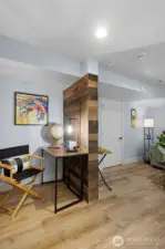 A quiet, professional alcove designed for deep focus, offering the privacy required for a modern home office.