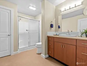 Very large bathroom is nice and wide for easy access