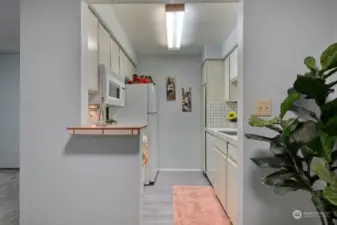 Nice little serving ledge sits between the kitchen and dining room.