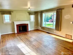 Living room with wood fireplace