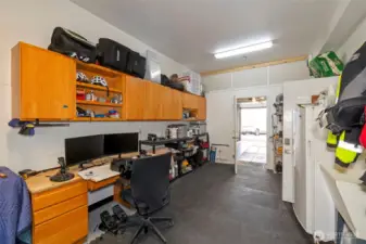 Back half of tandem garage converted into a hobby area.
