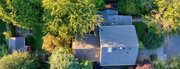 Aerial view of the yard gives a hint of how the spaces connect!
